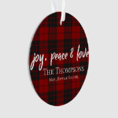 Joy Peace Love Red Plaid Foto Kerstboom Ornament (voorkant)