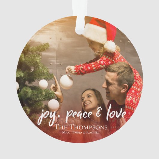 Joy Peace Love Red Plaid Foto Kerstboom Ornament (achterkant)