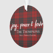 Joy Peace Love Red Plaid Photo Arbre de Noël (devant)