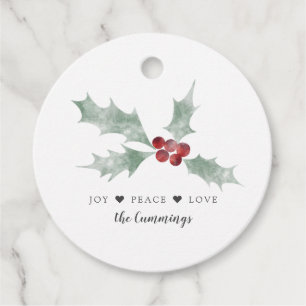 Joy Peace Love Waterverf Mistletoe Christmas Bedankjes Labels
