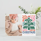 Joy Peace Retro Kerstmis Feestdagenkaart (Staand voorkant)