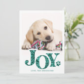 JOY Personalized Pet Photo Blauwgroen Paw Print Do Feestdagenkaart (Staand voorkant)