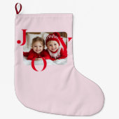 JOY | Personalized Red & Pink Christmas Photo Grote Kerstsok (Voorkant)