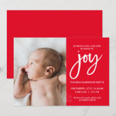Joy Photo Baby Announcement Red Kaart (Voorkant / Achterkant)