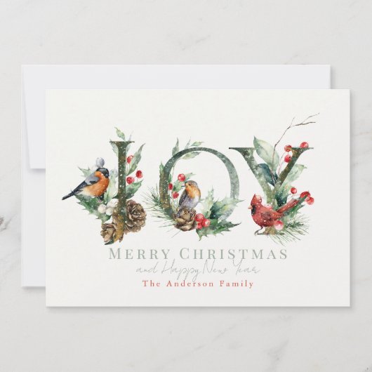 JOY Pine Cone Red Berry Vogels Kerstmis Feestdagenkaart (Voorkant)