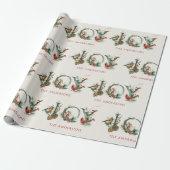 JOY Pine Cone Red Berry Vogels Kerstvakantie Cadeaupapier (Uitgerold)