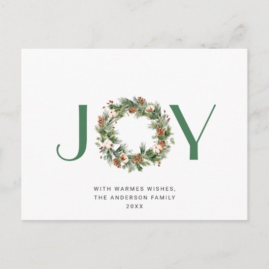 JOY Pine Cones Fir Wreath Merry Kerstfeestdag Briefkaart (Voorkant)