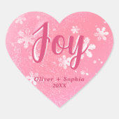 Joy Pink Snowflakes Christmas Hear Shape Gift Labe Hart Sticker (Voorkant)