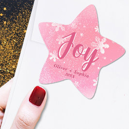 Joy Pink Snowflakes Christmas Holiday Gift Label