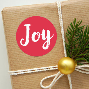 Joy Red Brushed Script Holiday Ronde Sticker