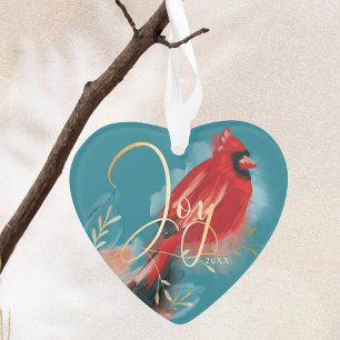 Joy Red Cardinale Waterverf kerstbal Foto Ornament