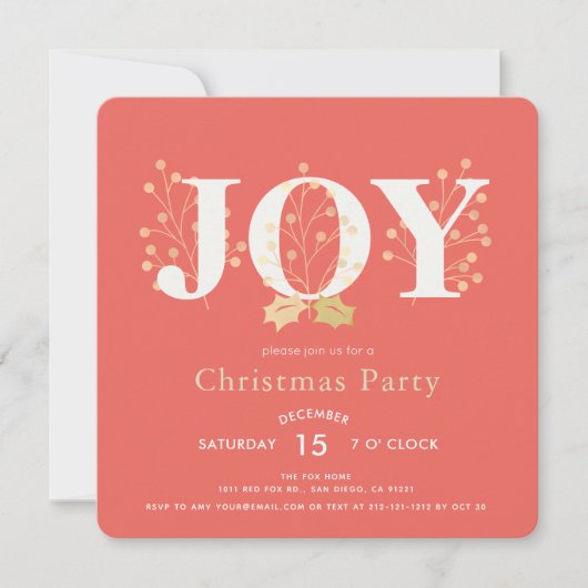 JOY Red Christmas Fête Invitation (Devant)