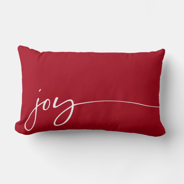 Joy Red Elegant Script Typografie kerst Kussen (Voorkant)