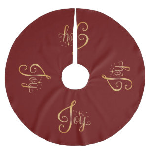 "Joy" Red Gold Script Elegant Holiday Seasonal Kerstboom Rok