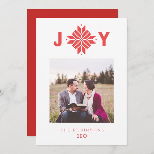 Joy Red Nordic Star Kerstfeestdag Foto Feestdagenkaart (Voorkant / Achterkant)