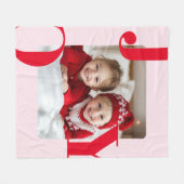 JOY | Red & Pink Modern Christmas Photo Fleece Deken (Voorkant (Horizontaal))