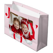 JOY | Red & Pink Modern Christmas Photo  Groot Cadeauzakje (Voorkant Gekanteld)
