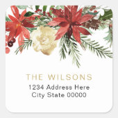 JOY Red Poinsettia Kerst retour adreslabel Vierkante Sticker (Voorkant)