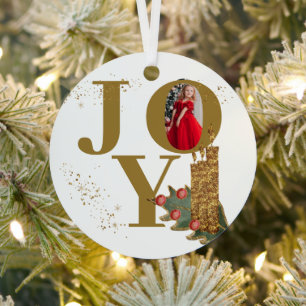 Joy Red Sparky kerstkaarsen Foto Metalen Ornament