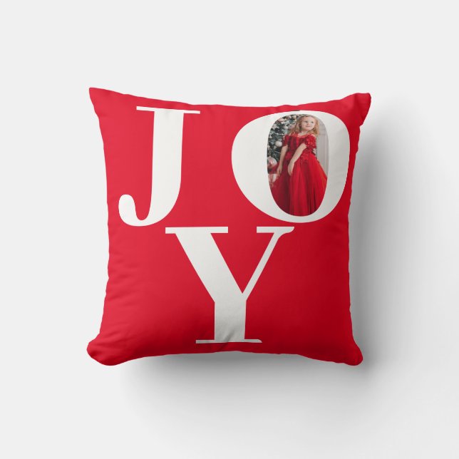 Joy Red White-kerstfoto Kussen (Voorkant)