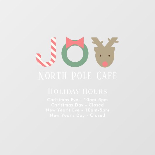 JOY Reindeer Holiday Uours Window Cling Raamsticker (Vel)