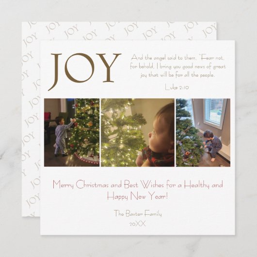 Joy Religious Bible Verse Modern Simple Christmas Feestdagenkaart (Voorkant / Achterkant)
