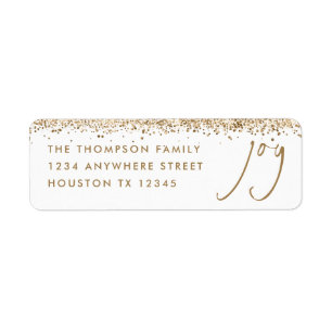 Joy Return Address Gold Glitter White Kerstmis Etiket