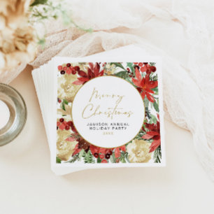 JOY Rode Poinsettia Kerstfeest Decor Servet