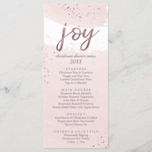 Joy | Roos Gold Kerstmis menu Kaart (Voorkant)