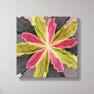 Joy, roze groene antracite Fantasy Fantasy Flower Canvas Afdruk