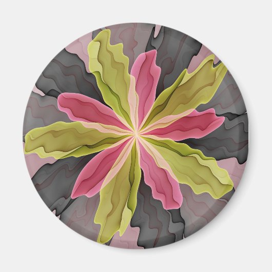 Joy, roze groene antracite Fantasy Fantasy Flower  Magneet (Voorkant)