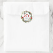 Joy Rustic Typography Name Christmas Wreath  Red  Ronde Sticker (Tas)