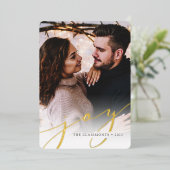 Joy Script | Elegant kerstmis Folie Feestdagenkaart (Staand Voorkant)