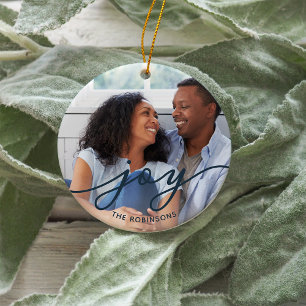 Joy Script   Familienaam Double Sided Photo Cerami Keramisch Ornament