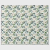 Joy Script Green Sage Floral Foliage met kerstmis Cadeaupapier (Vlak)