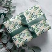 Joy Script Green Sage Floral Foliage met kerstmis Cadeaupapier