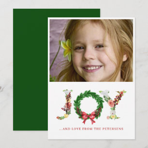Joy script kerstfloral met aangepast formaat Ho Feestdagenkaart