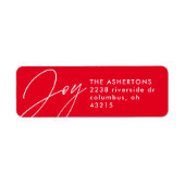 Joy script red kerstvakantie retouradres etiket (Voorkant)