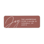 Joy script roos kerstvakantieadres etiket (Voorkant)
