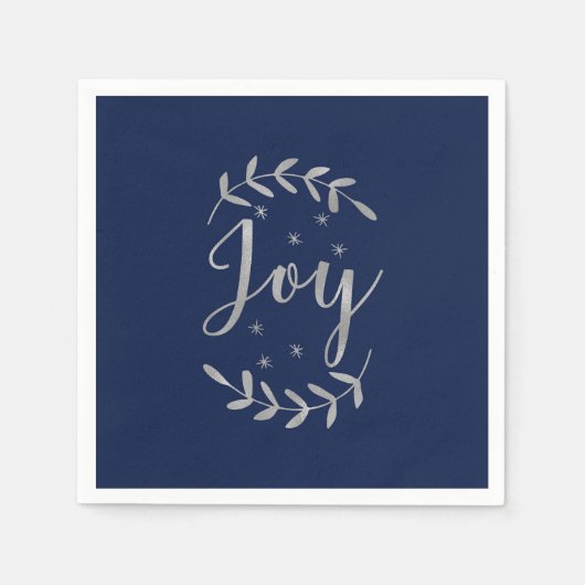 JOY Silver Blue Botanical Leaf Modern Holiday Servet (Voorkant)