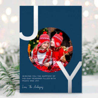 Joy Silver-folie Blauw elegant minimalistisch kers Folie Feestdagenkaart