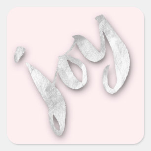 Joy Silver Grey Blush Roos Goud Metallic Script Vierkante Sticker