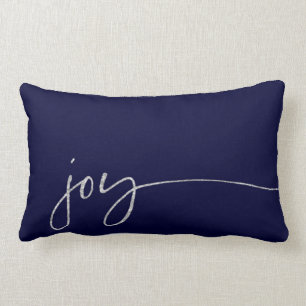 Joy Silver Navy Elegant Script Calligraphy Kussen