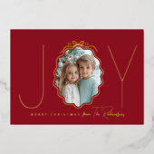 Joy Simple Bow Red Wavy Foto Folie Feestdagenkaart (Voorkant)