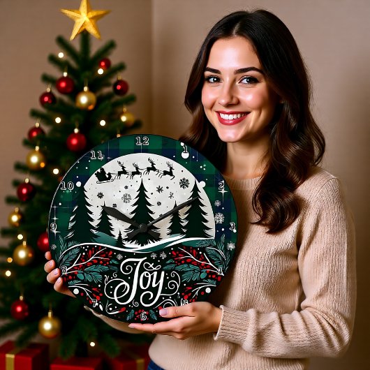 Joy Sleigh Plaid Night Grote Klok