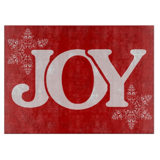 JOY Snowflake Pattern Elegant Red Kerstmis Snijplank (Voorkant)