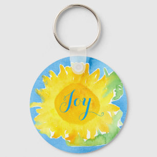 Joy Sunflower Waterverf Painting Sleutelhanger