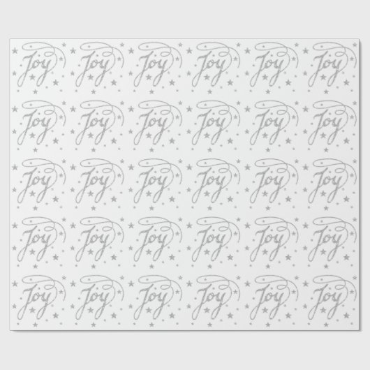 JOY Text Pattern in Faux Silver Glitter look Stars Cadeaupapier (Vlak)
