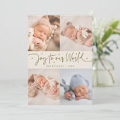 Joy to Our World Cream Multi Foto Geboorte Aankondiging (Staand voorkant)