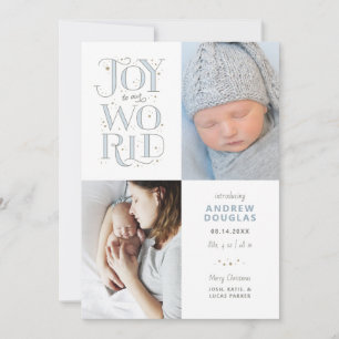 Joy to Our World Hand Lettered Birth Notice Feestdagenkaart